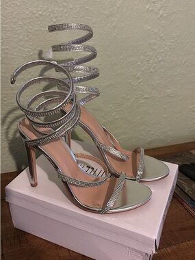 PrettyLittleThing Silver Spiral Wrap Stiletto Heels